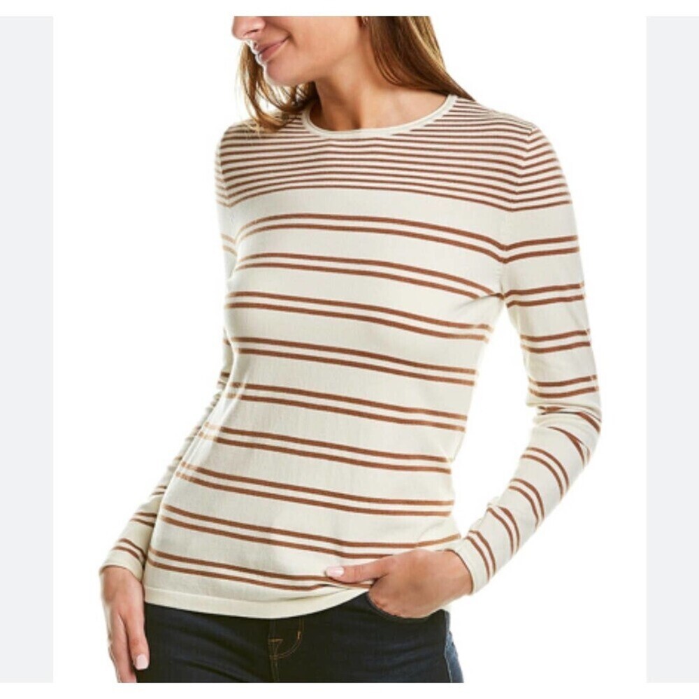 J. McLaughlin sweater the Poet tan/white stripped ribbed knit crew neck SZ SM - Picture 1 of 7